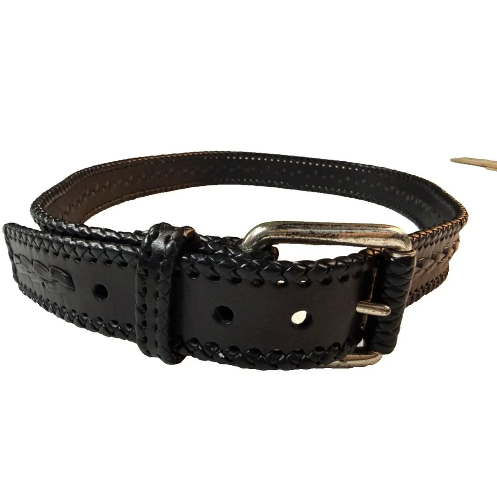 Vintage‎ Michael Kors Leather Belt Mens XL Black Braided Edge Dress Western BOHO